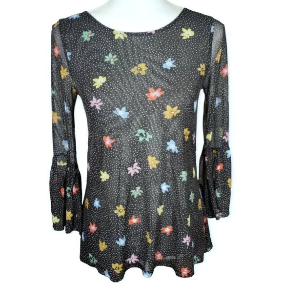 CABLE & GAUGE SHEER BLACK FLORAL BLOUSE SZ.S  EUC - Picture 1 of 6